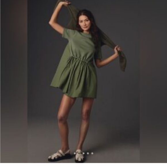 Anthropologie Pilcro Short Sleeve Twofer Sweatshirt Mini Dress Green Sze L - Picture 1 of 15